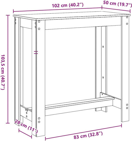 Tisch Bar Holz Gray 102x50x103.5cm