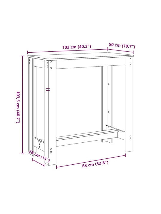 Τραπέζι Μπαρ Ξύλινο Καφέ 102x50x103.5εκ.