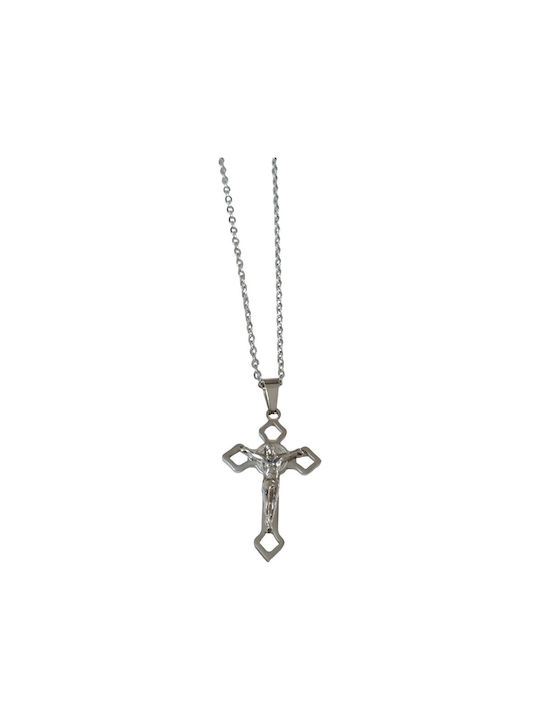 One Men's Cross with the Crucified from Steel with Chain