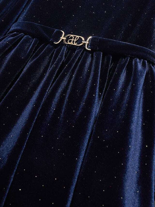 Kinderkleid Langärmelig Samt Navy Blue