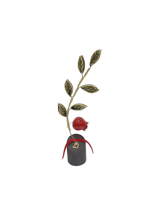 Handmade Ceramic Lucky Charm 2023 Branch with Single Pomegranate Mini Leaf 2.5x18cm