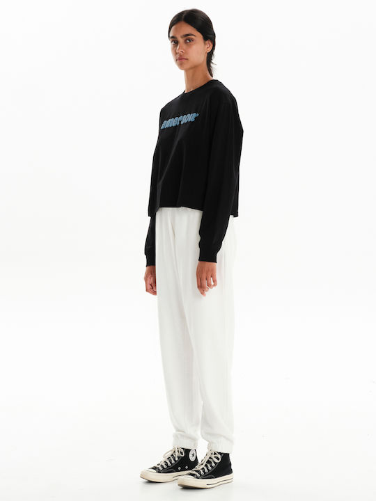 Γυναικείο Αθλητικό Crop Top Μακρυμάνικο Μαύρο