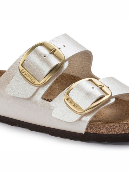 Birkenstock Arizona Graceful Leder Damen Flache Sandalen Anatomisch Pearl White Schmal Passform