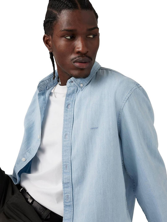 Authentic Long-sleeved Denim Shirt in Wide Line Light Indigo