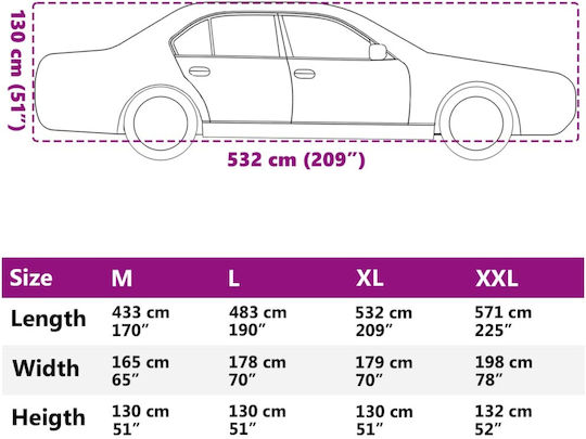 vidaXL Covers 532x179x130cm Waterproof XLarge for Sedan Secured with Straps