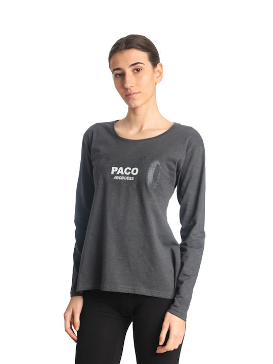 Paco & Co Damen Sommer Bluse Langärmelig D. Grey