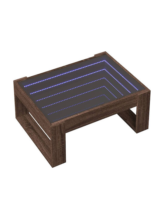 Rectangular Side Table Glass with LED Brown Oak L70xW53xH30cm.