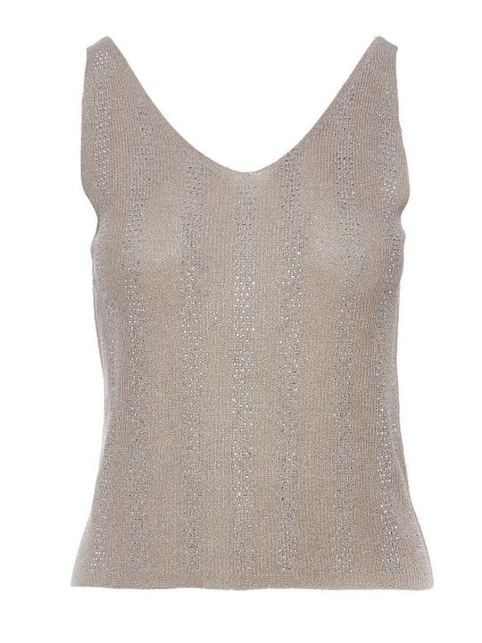 Women's Blouse Sleeveless with V Neckline Beige