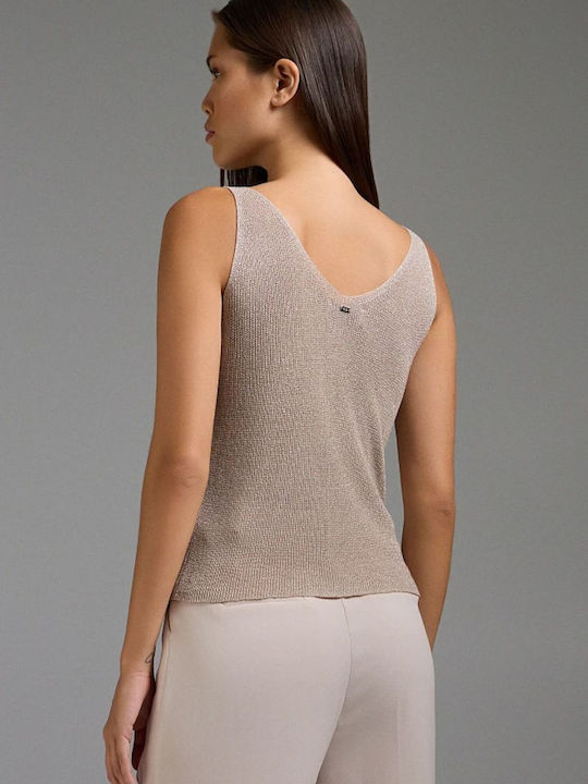 Women's Blouse Sleeveless with V Neckline Beige