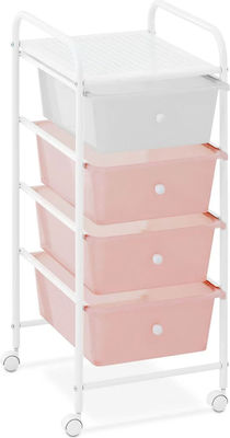 Cosmetic Hairdressing Assistant Trolley Bathroom 4 Drawers 36 X 32 X 76 Cm Pink White