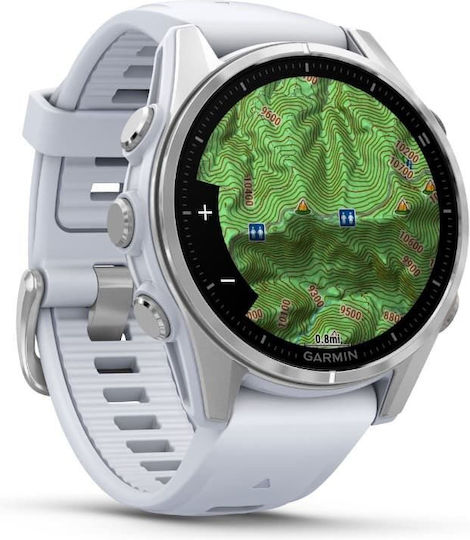 Garmin Fenix 8 Stainless Steel 43mm Waterproof Smartwatch with Heart Rate Monitor (Silver with Whitestone Silicone Band)