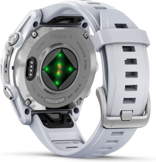 Garmin Fenix 8 Stainless Steel 43mm Waterproof Smartwatch with Heart Rate Monitor (Silver with Whitestone Silicone Band)
