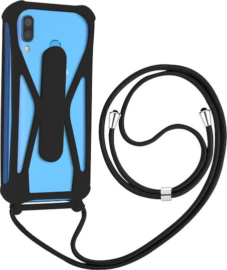 Universelle Silikon-Lanyard-Smartphone-Hülle mit Stoßfängerecken und Ständer, Schwarz