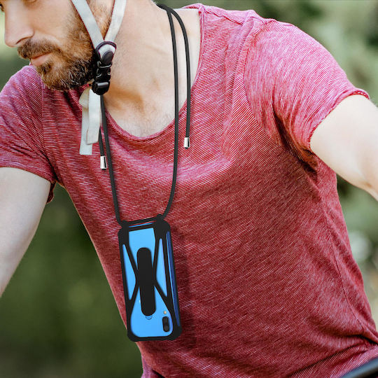 Universelle Silikon-Lanyard-Smartphone-Hülle mit Stoßfängerecken und Ständer, Schwarz