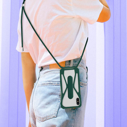 Universal Silicone Lanyard Smartphone Case Bumper Corners Kickstand Green