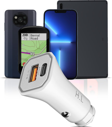 Car Charger Two Usb 3.0 Ports Usb-c Power Delivery White