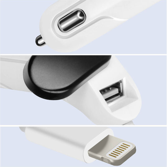 Avizar Auto-Ladegerät Lightning Integriertes Spiral-Kabel 1m Weiß