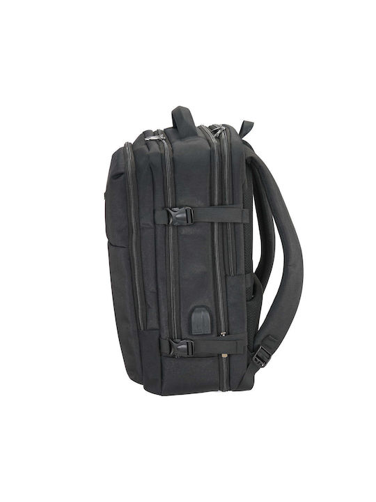 RCM Men's Fabric Backpack Waterproof with USB Port Black