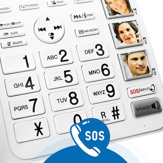 Telefon amplificat pentru seniori Geemarc 50db, butoane mari, Geemarc Cl595, alb