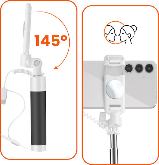 Linq Selfie Stick Mirror Usb-c Connector Trigger Button Linq White