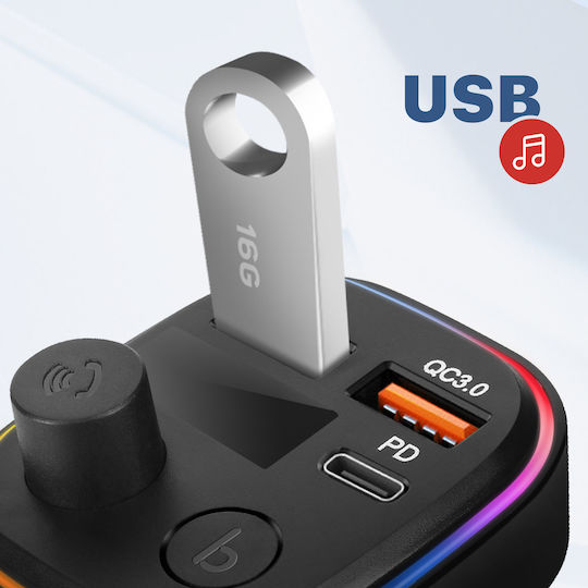 Avizar Bluetooth FM трансмитер зарядно за кола USB QC 3.0 USB-C 18W C2 черен
