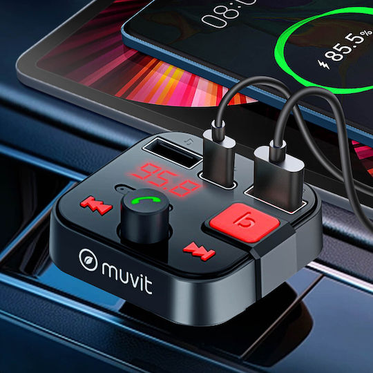 Muvit Bluetooth FM Transmitter Car Charger USB USB-C Port Black