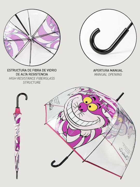 Disney Παιδική Ομπρέλα Μπαστούνι Alice In Wonderland Umbrella Ροζ με Διάμετρο 60εκ.