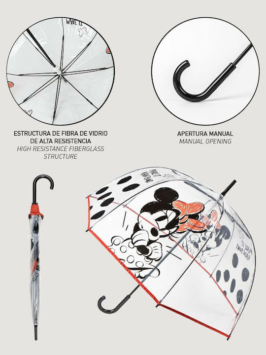 Minnie Mouse Kids Curved Handle Umbrella with Diameter 60cm Black