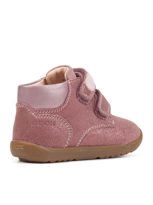 MACCHIA Leather Kids Boots with Velcro Pink