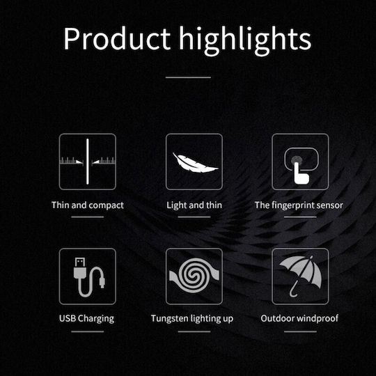 Electric Windproof Lighter In Box Usb Charging Digital Sensor Led Indicator Rubber Silicone Holder Non-Slip Sticky 78.5x28.5x9.5 Mm Black