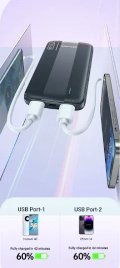 Awei P20K Power Bank 10000mAh с 2 USB-A порта и USB-C порт Лилав