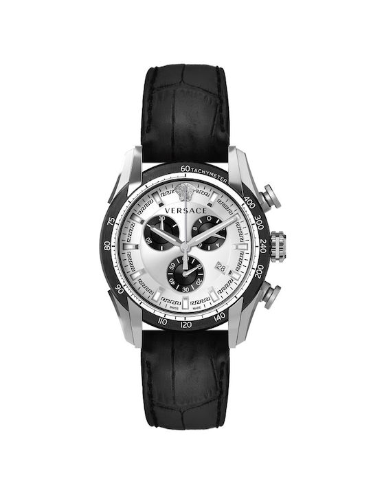 Versace V-ray Watch Chronograph Battery with Black Leather Strap