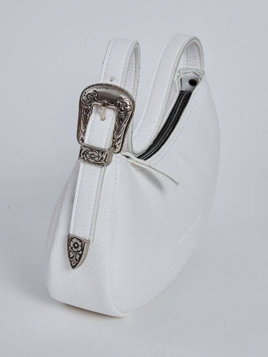 Elena Athanasiou Belt Up Vintage Baguette White Λευκή Τσάντα Ώμου