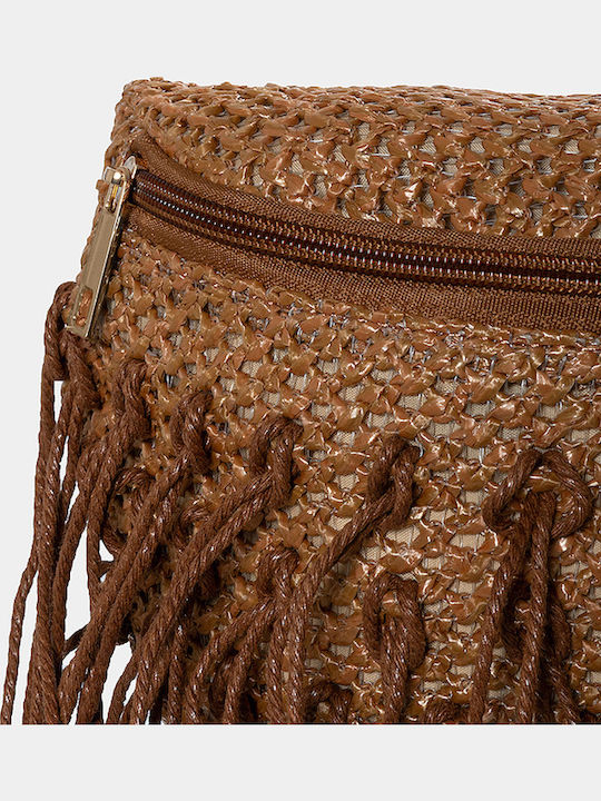 Straw Belt Bag Fringes In Brown Καφέ One Size