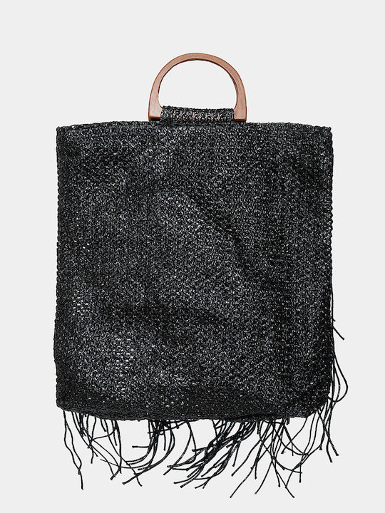Strohtasche mit Fransen in Schwarz Einheitsgröße
