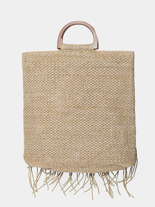 Strohtasche mit Fransen in Beige Einheitsgröße