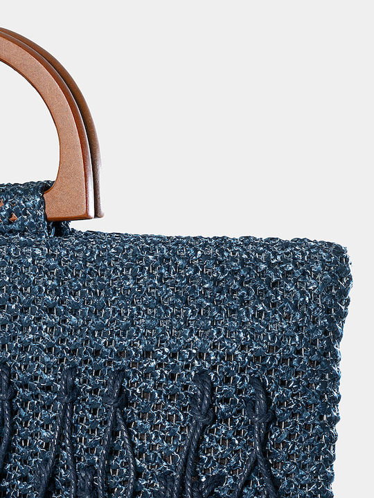 Straw Bag Fringes In Navy Blue Μπλε One Size