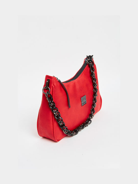 Elena Athanasiou Retro Chain Vintage Baguette Red Κόκκινη Γυναικεία Τσάντα Ώμου