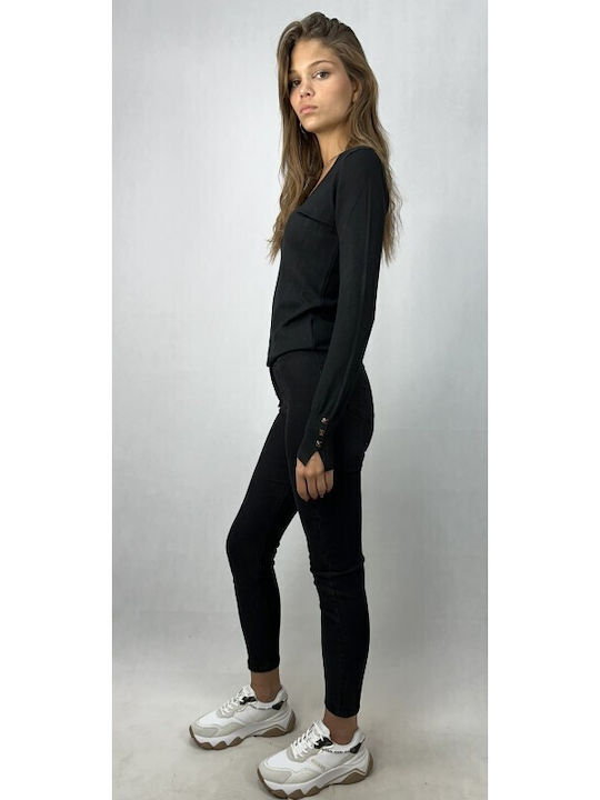 Toi&Moi Women's Long Sleeve Sweater with V Neckline Black