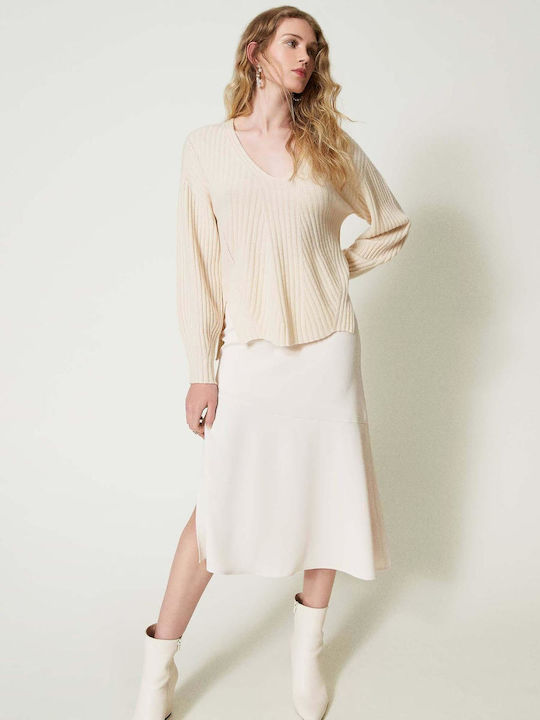 Twinset Hohe Taille Midi Rock in Beige Farbe