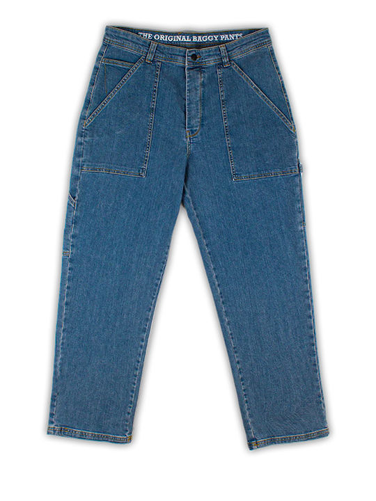 Damen Stoff Hose Washed Blue, Blue