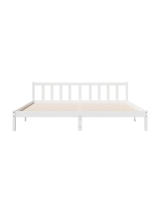 Легло King Size Дървено Бяло с Дъски за Матрак 200x220см