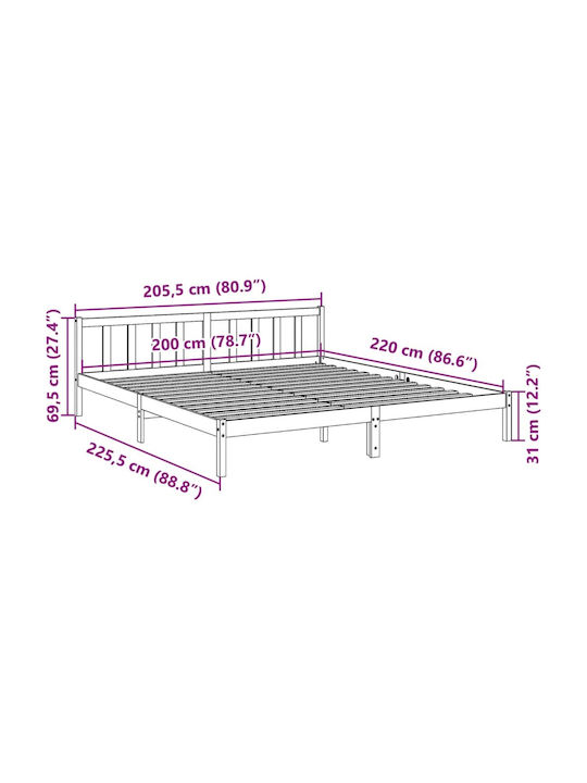 King Size Holzbett Braun mit Lattenrost für Matratze 200x220cm
