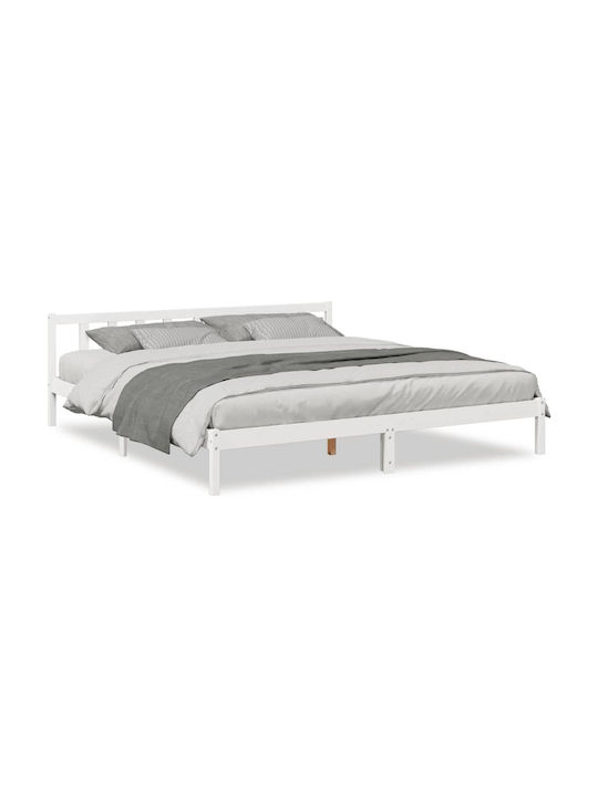 Легло King Size Дървено Бяло с Дъски за Матрак 200x220см