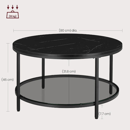 Rund Couchtisch Glas Schwarz B80xT80xH45cm