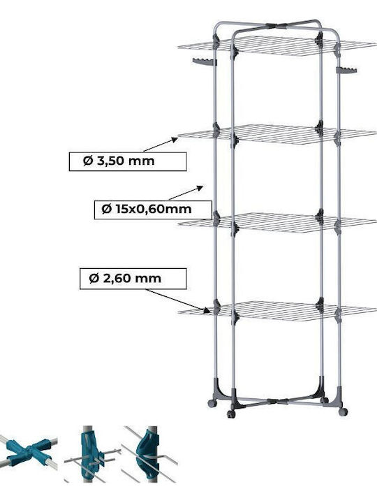 Filplast Aluminum Folding Floor Clothes Drying Rack with Hanging Length 40m
