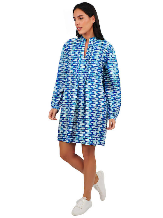 Kurzes handgefertigtes türkisfarbenes Hemdkleid für Damen