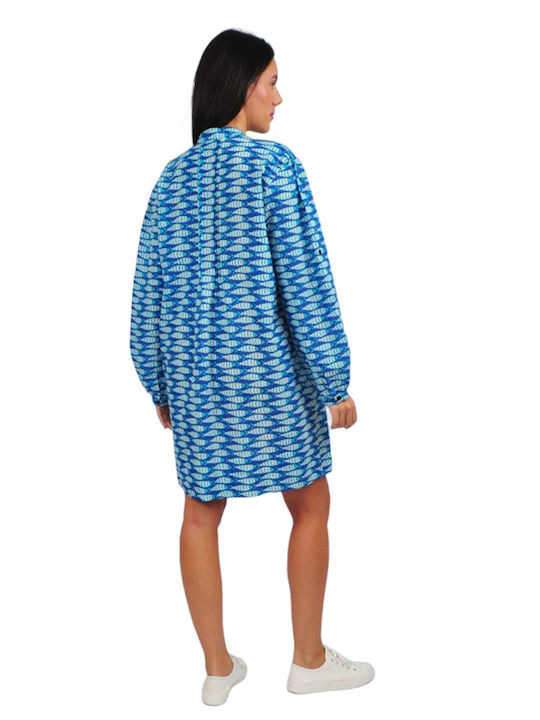 Kurzes handgefertigtes türkisfarbenes Hemdkleid für Damen