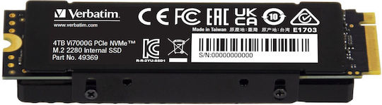 Verbatim Vi7000 SSD 4TB τύπου M.2 με σύνδεση PCI Express 4.0 και Ψύκτρα (PS5 Compatible) 49369
