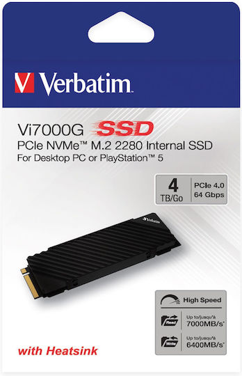 Verbatim Vi7000 SSD 4TB τύπου M.2 με σύνδεση PCI Express 4.0 και Ψύκτρα (PS5 Compatible) 49369